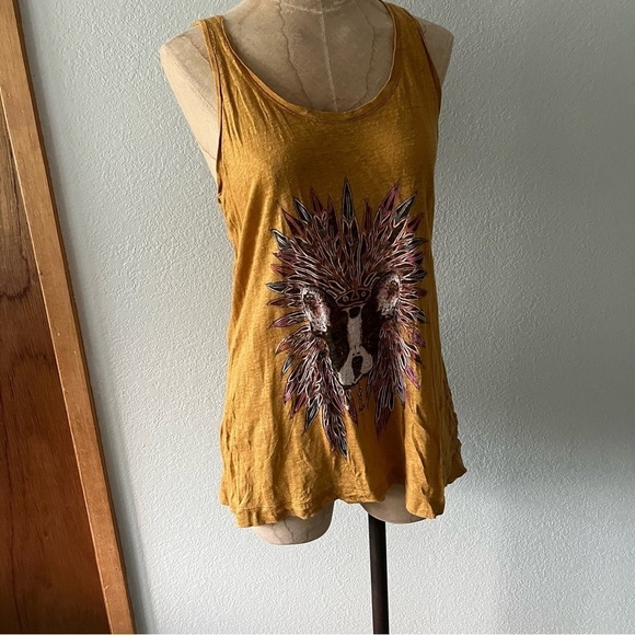 Comptoir Des Cotonniers Tops - COMPTOIR DES COTONNIERS sz S Linen Yellow Tank Top French Bulldog Dog